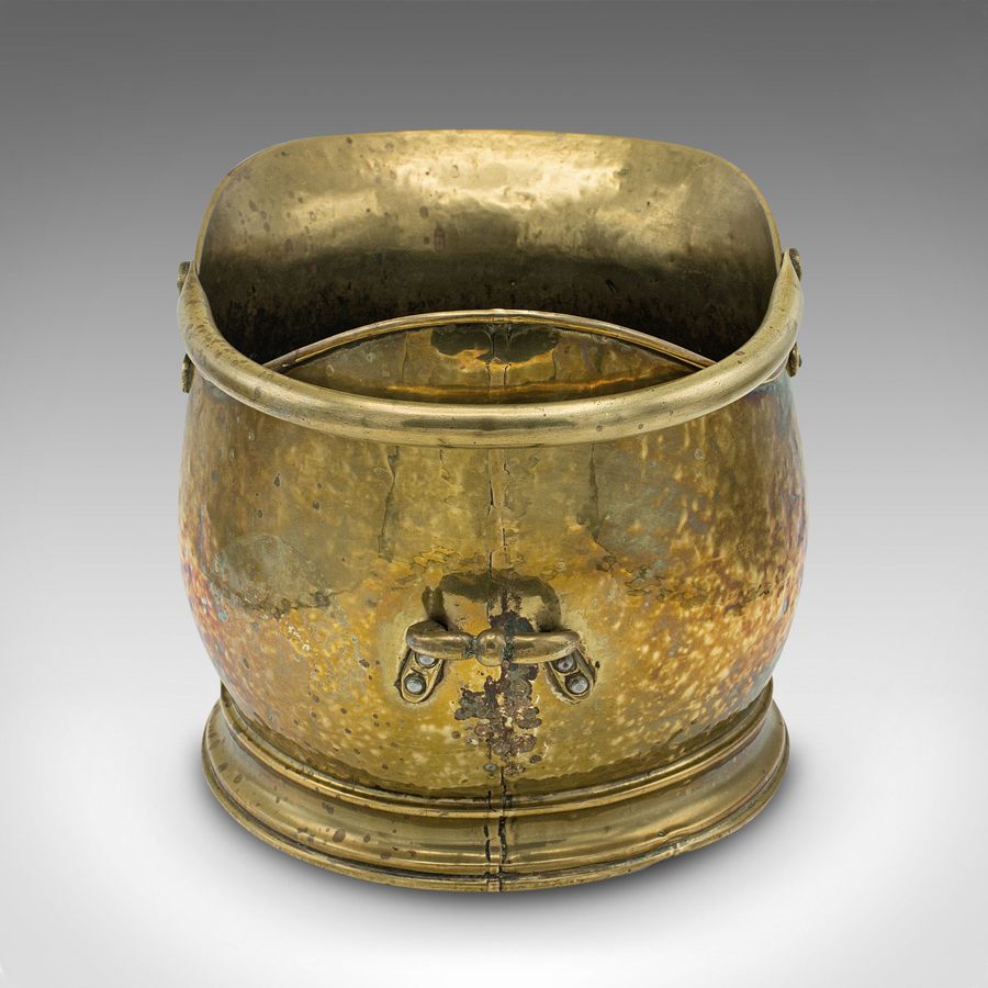 Antique Antique Helmet Scuttle, English, Brass, Coal Bucket, Fireside Bin, Victorian