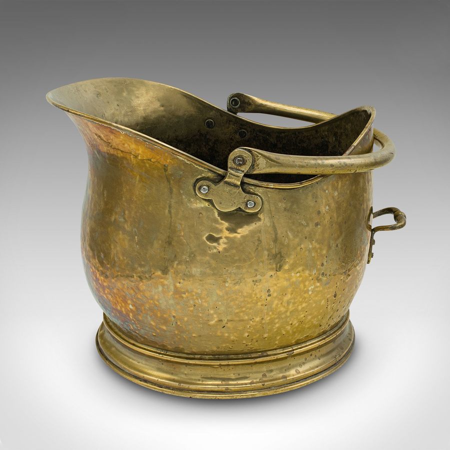Antique Antique Helmet Scuttle, English, Brass, Coal Bucket, Fireside Bin, Victorian