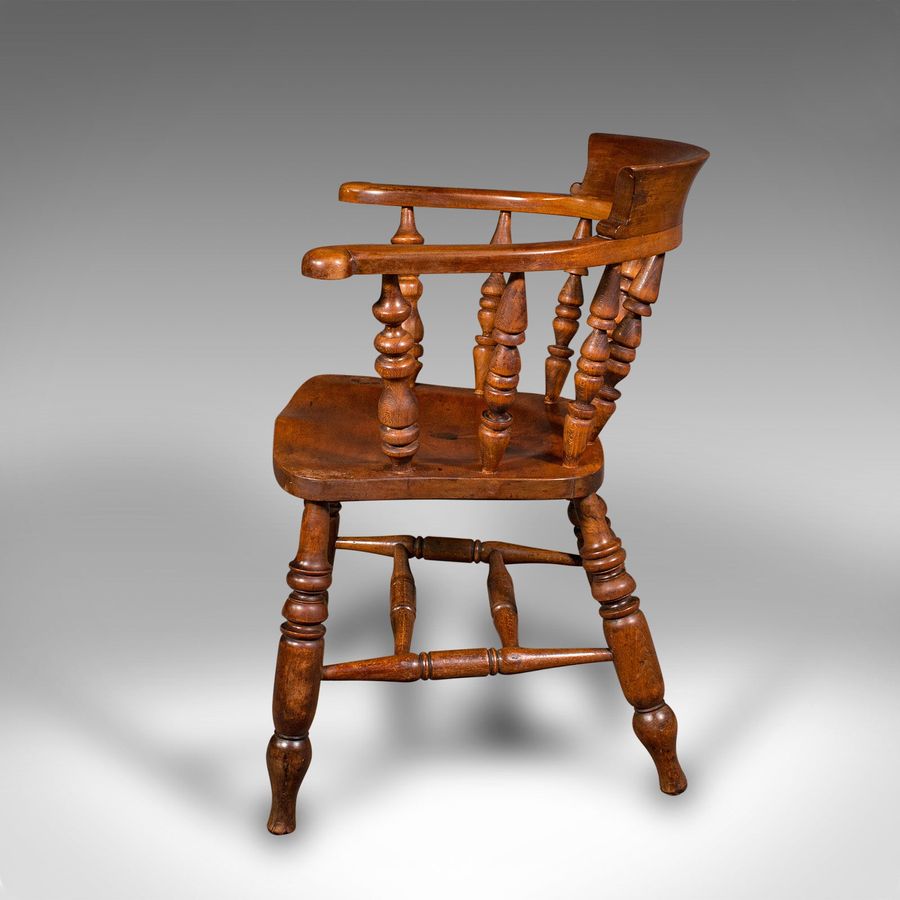Antique Antique Elbow Chair, English, Beech, Smoker's Bow, Captain Seat, Victorian, 1880