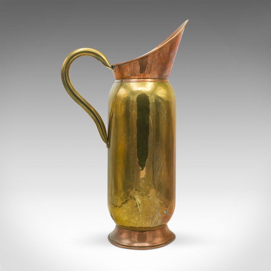 Antique Tall Antique Pouring Jug, English, Brass, Copper, Ewer, Stem Vase, Victorian