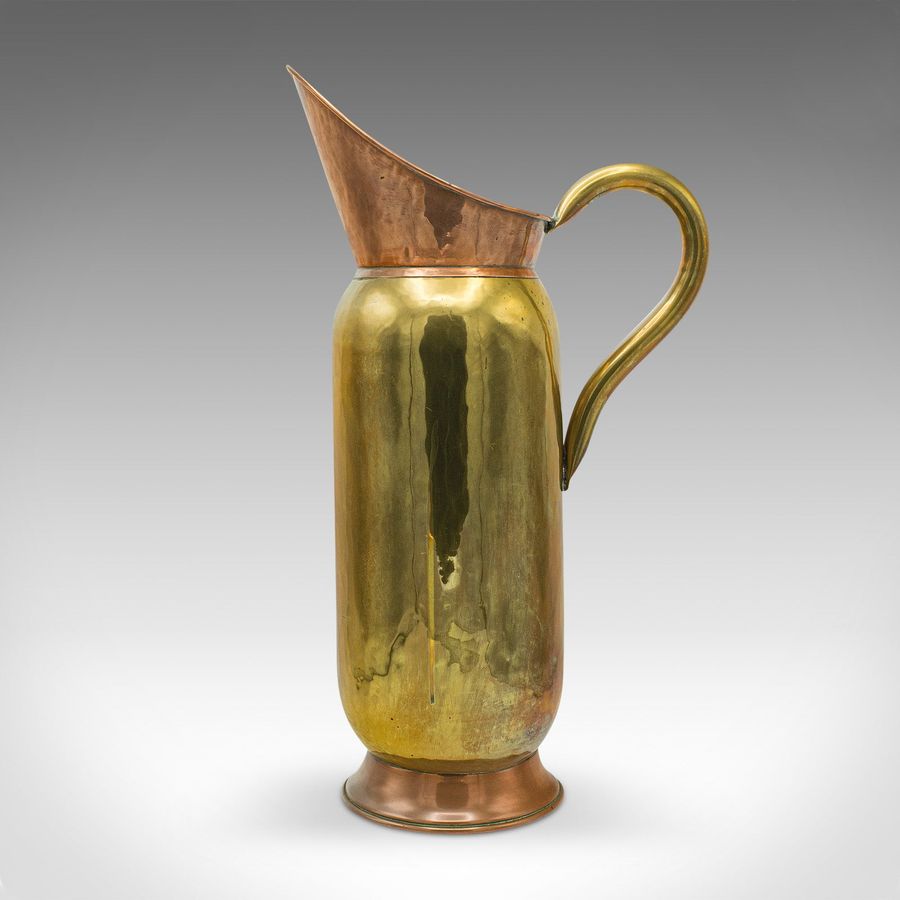 Antique Tall Antique Pouring Jug, English, Brass, Copper, Ewer, Stem Vase, Victorian