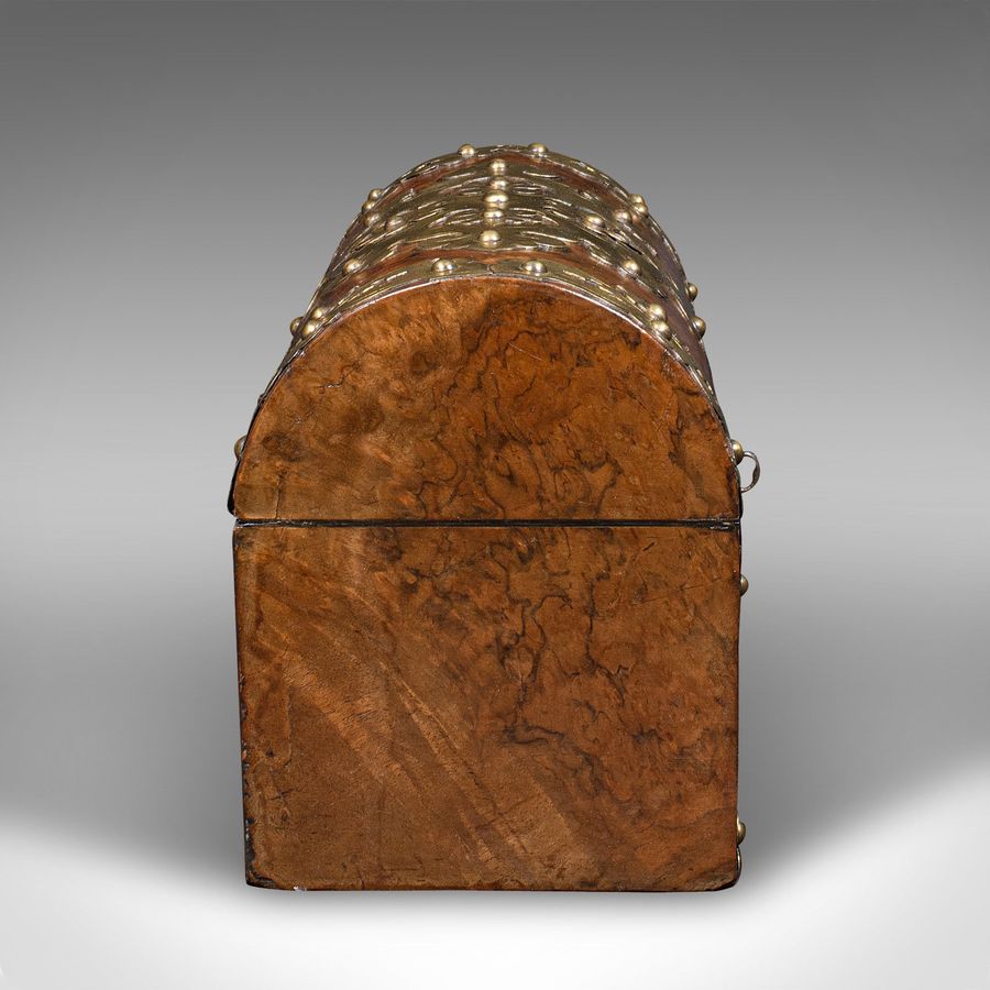 Antique Antique Domed Top Caddy, English, Burr Walnut, Brass, Keepsake Box, Victorian