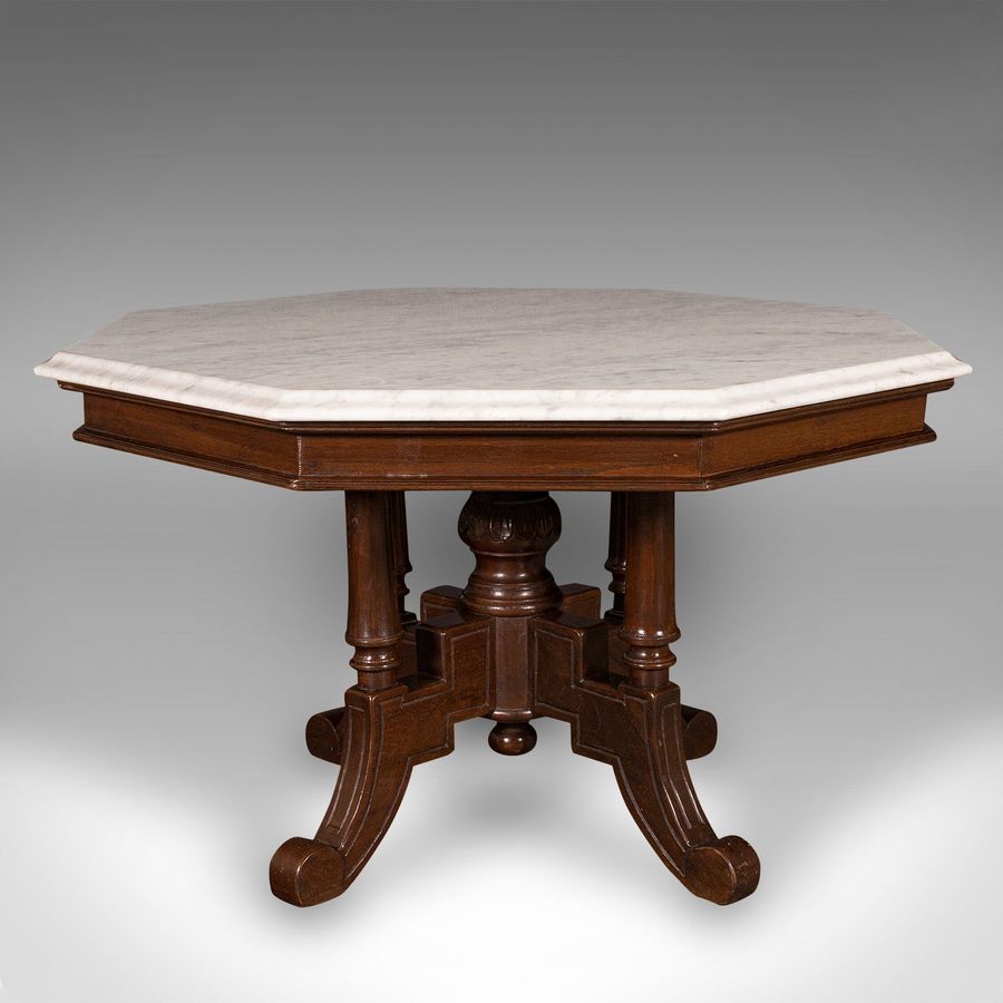 Antique Antique Octagonal Coffee Table, English, Carrara Marble, Decorative, Victorian