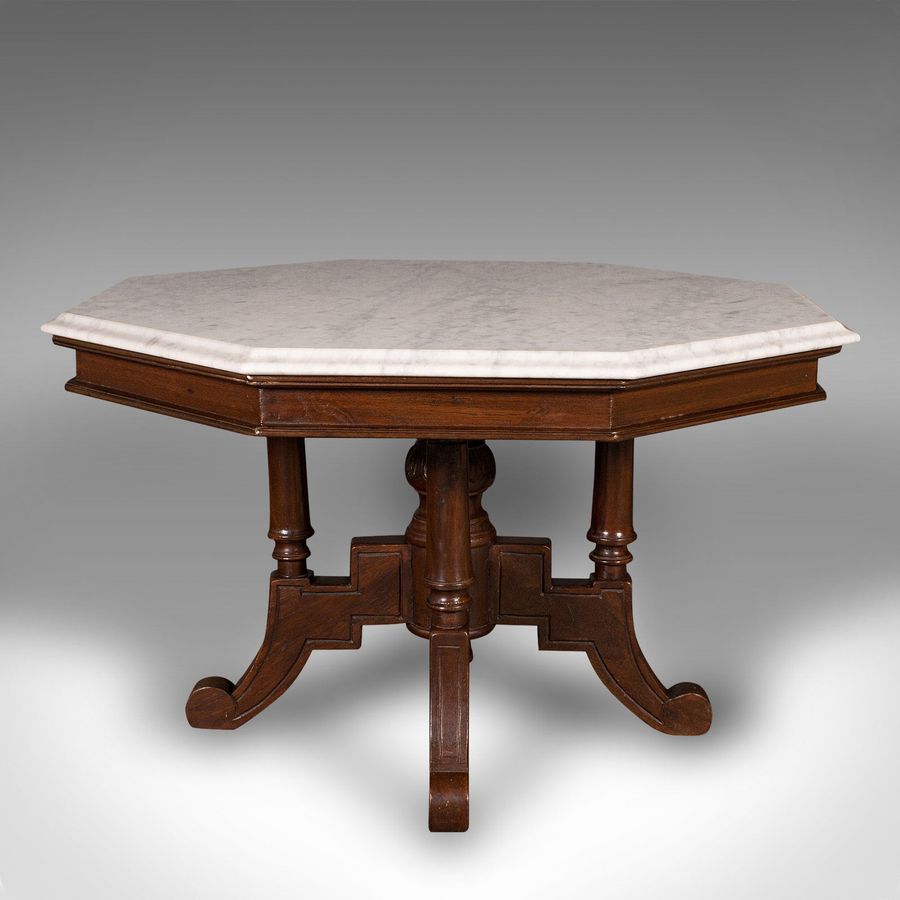 Antique Antique Octagonal Coffee Table, English, Carrara Marble, Decorative, Victorian