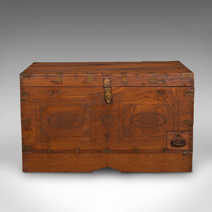 Antique Antique Travelling Cleric's Chest, Anglo Indian, Teak, Colonial Trunk, Victorian