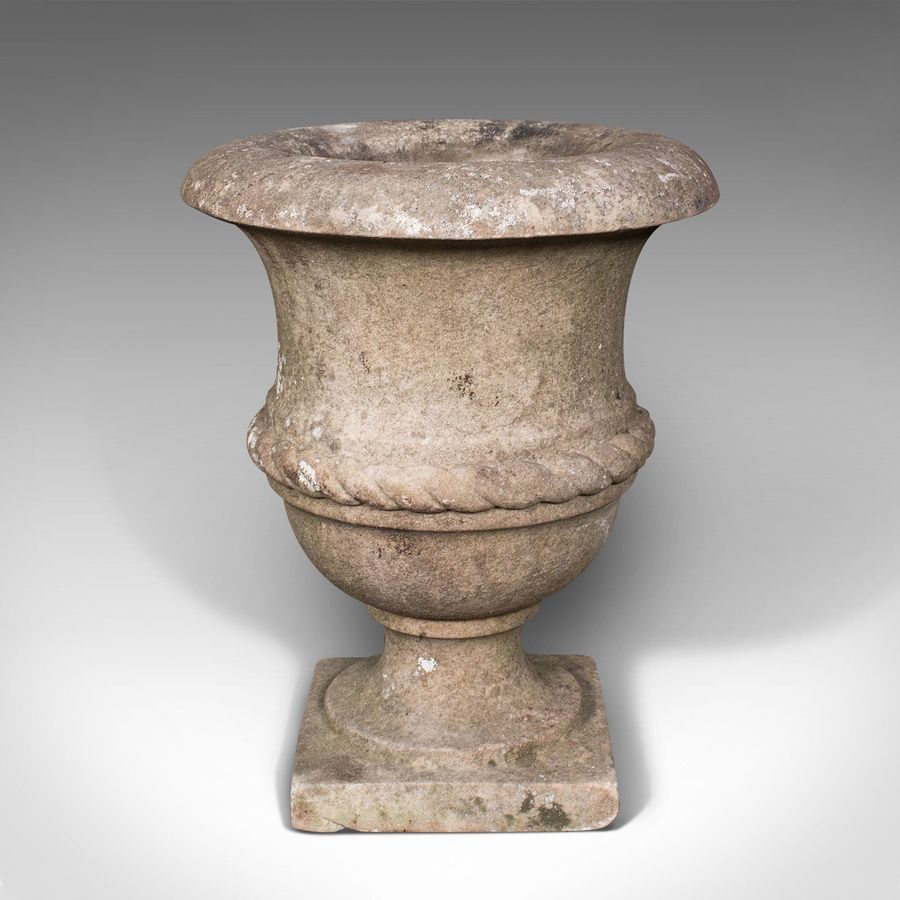 Antique Small Antique Planting Urn, English, Weathered Marble, Jardiniere, Victorian