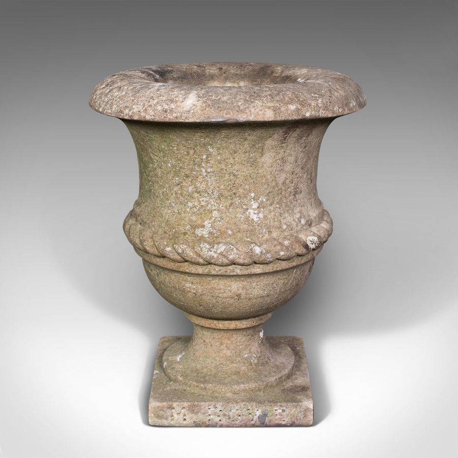 Antique Small Antique Planting Urn, English, Weathered Marble, Jardiniere, Victorian