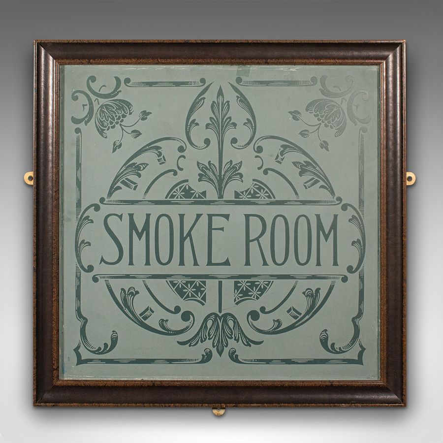 Antique Antique Ship's Smoke Room Sign, English, Leather Frame, Decorative, Victorian
