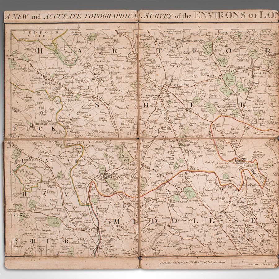 Antique Antique Folding London Map, English, Cartography, Historic, Georgian, Dated 1783
