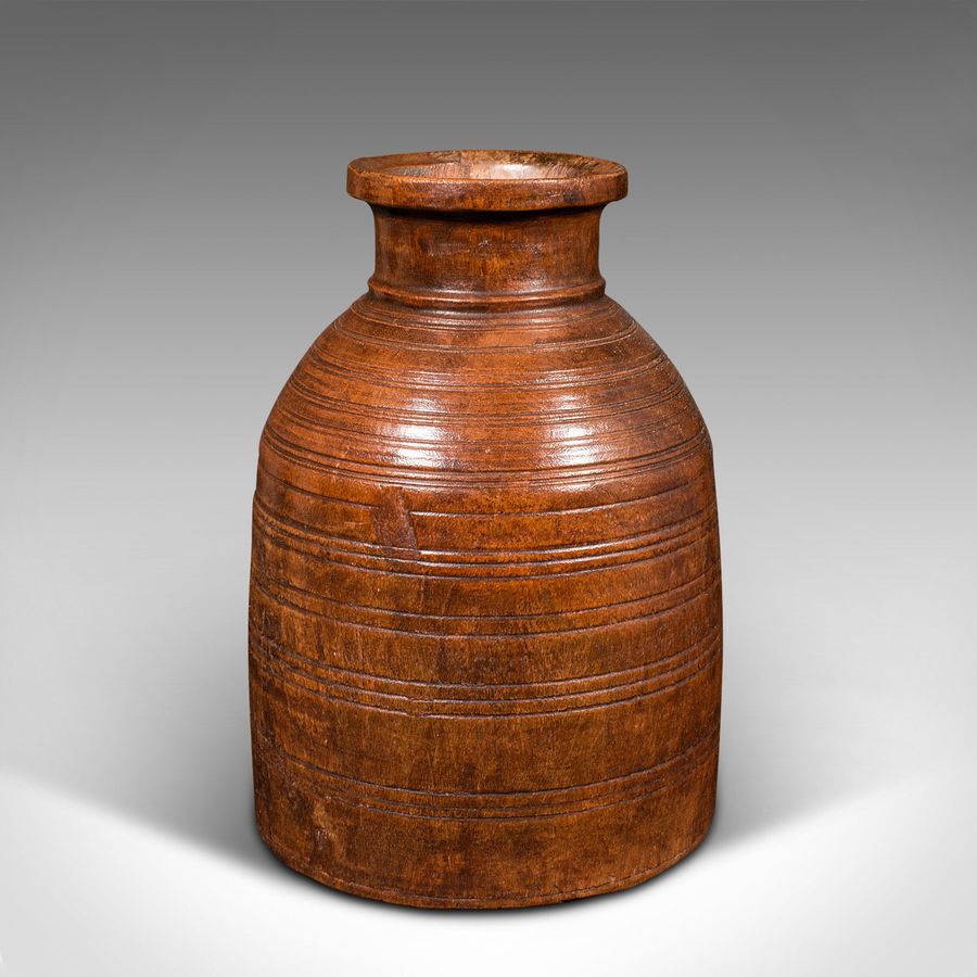 Antique Trio Of Antique Tribal Vases, Indian, Hardwood, Accent Jar, Rustic, Victorian