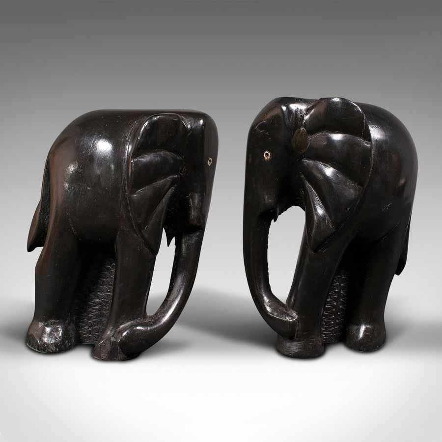Antique Pair Of Antique Hand Carved Elephant Bookends, African, Book Rest, Victorian