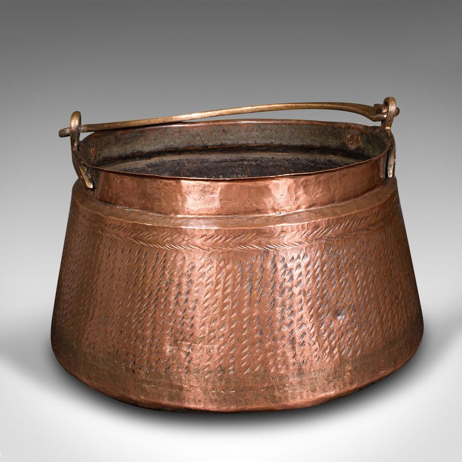 Antique Antique Fireside Fuel Basket, Indian, Copper, Bronze, Pan, Coal, Logs, Victorian