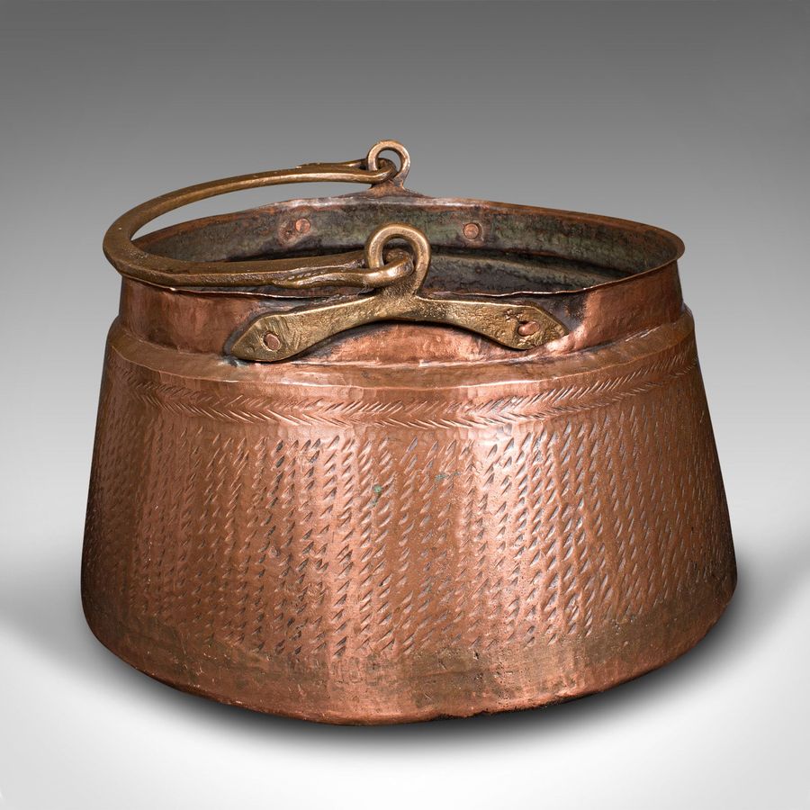 Antique Antique Fireside Fuel Basket, Indian, Copper, Bronze, Pan, Coal, Logs, Victorian