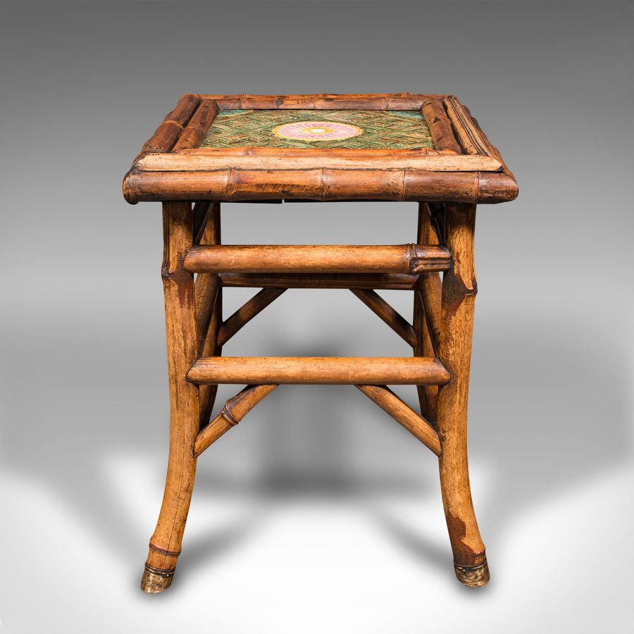 Antique Small Antique Lamp Table, English, Bamboo, Ceramic, Side, WF Needham, Victorian