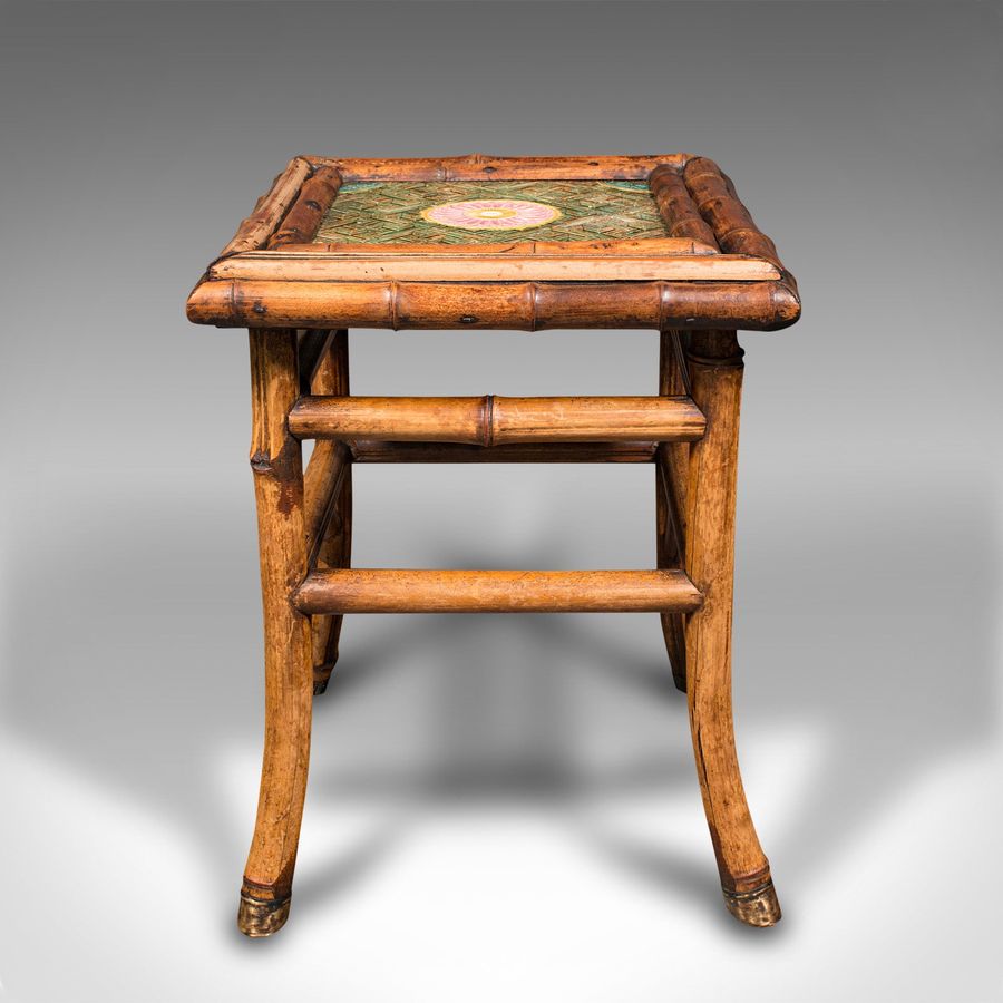 Antique Small Antique Lamp Table, English, Bamboo, Ceramic, Side, WF Needham, Victorian