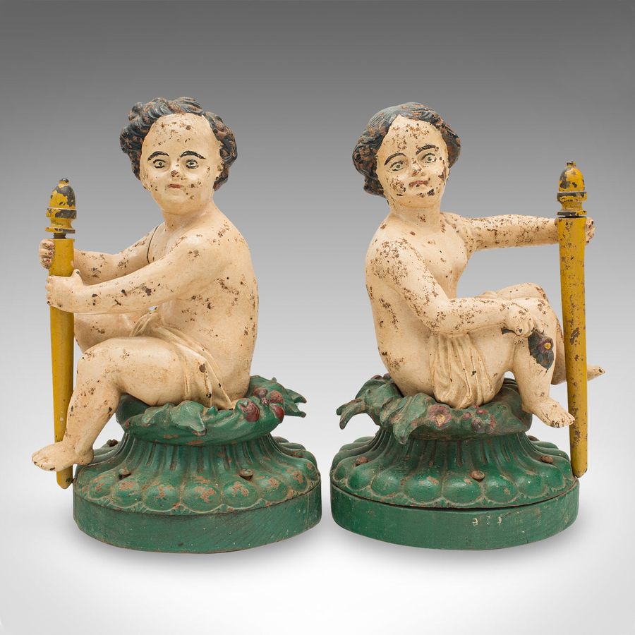 Antique Pair Of Antique Decorative Figures, English, Cast Iron, Rubenesque, Victorian