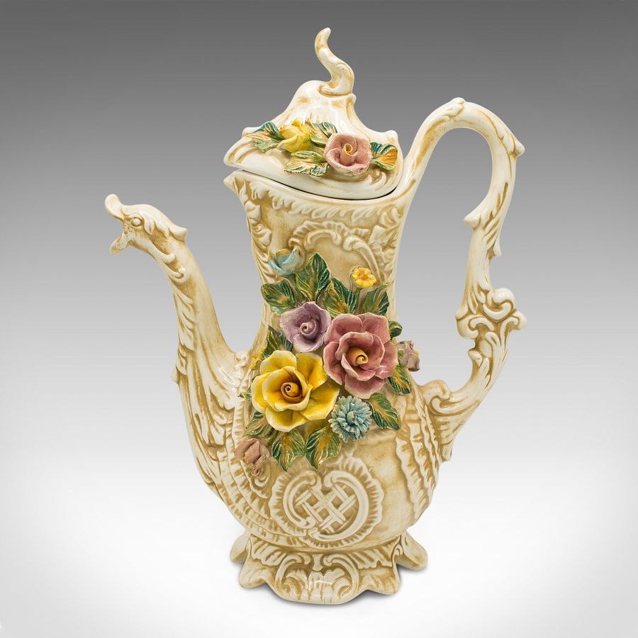 Antique Antique Floral Encrusted Ewer, Italian, Decorative, Wine Pouring Jug, Circa 1920