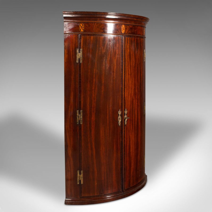 Antique Bow Front Corner Cabinet, English, Wall Cupboard, Georgian, Circa 1780