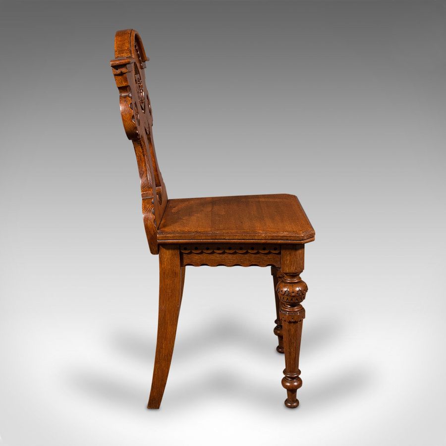 Antique Pair Of Antique Hall Chairs, Scottish, Oak, Seat, Arts & Crafts Taste, Victorian