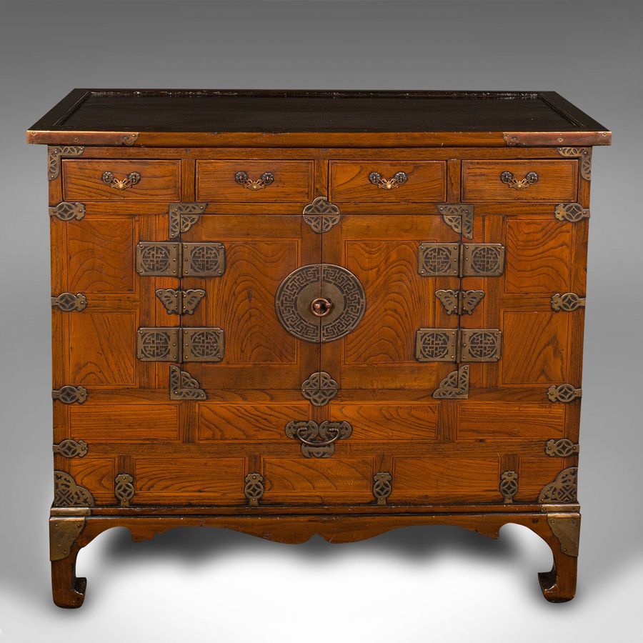 Antique Antique Raised Chest, Korean, Elm, Pear, Side Cabinet, Brass, Victorian, C.1880