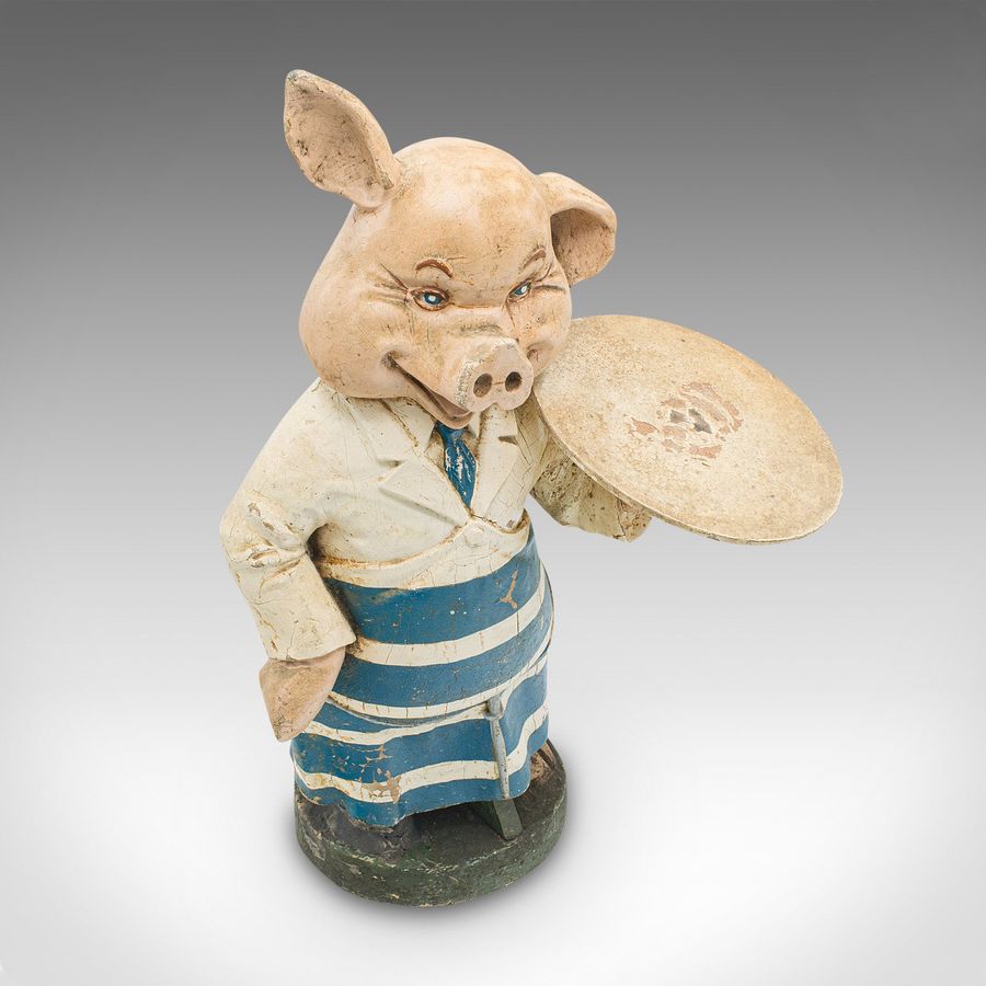 Antique Pair Of Antique Butchery Pigs, English, Plaster, Shop Display Figure, Edwardian