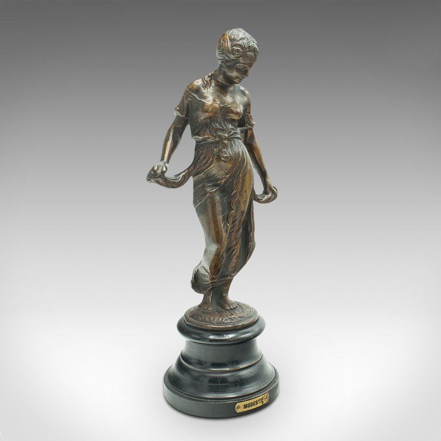 Antique Pair Of Antique Virtue Figures, French, Bronze, Statue, Art Nouveau, Victorian