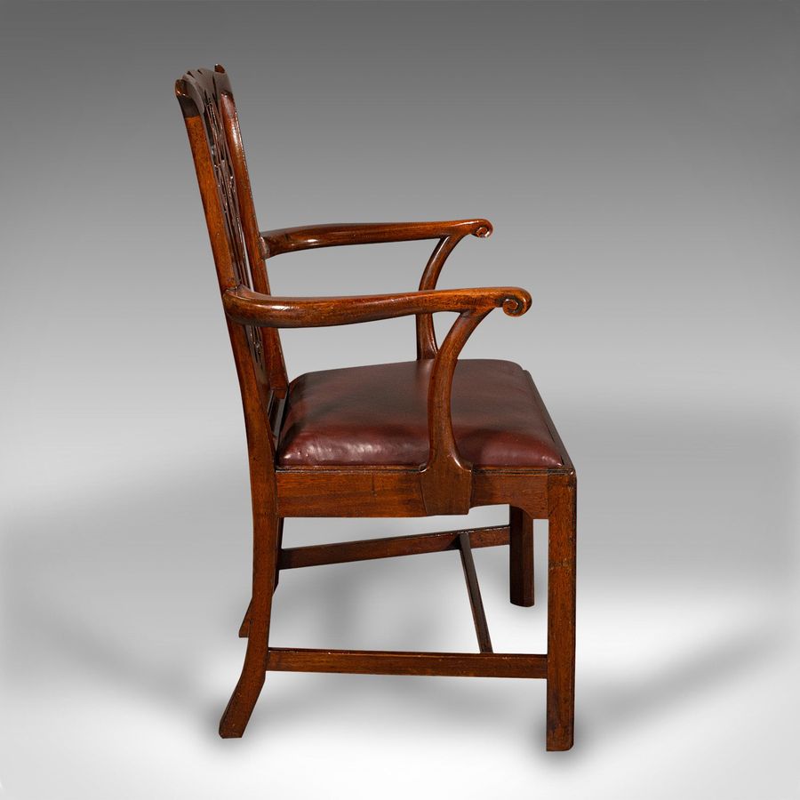 Antique Pair Of Antique Carver Chairs, English, Elbow Seat, Chippendale Taste, Georgian