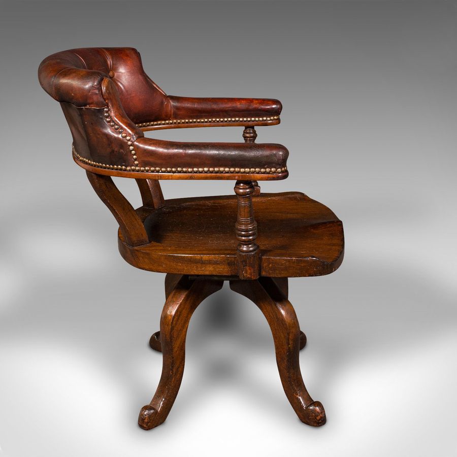 Antique Antique Porter's Hall Chair, English, Leather, Rotary Desk Seat, Victorian, 1880
