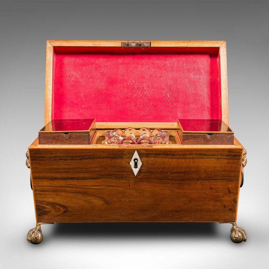 Antique Antique Sarcophagus Tea Caddy, English, Box, Glass Mixer, Regency, Circa 1820
