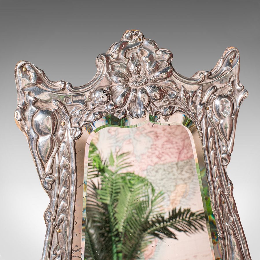Antique Antique Vanity Mirror, English, Sterling Silver, Glass, Hallmarked, Edwardian