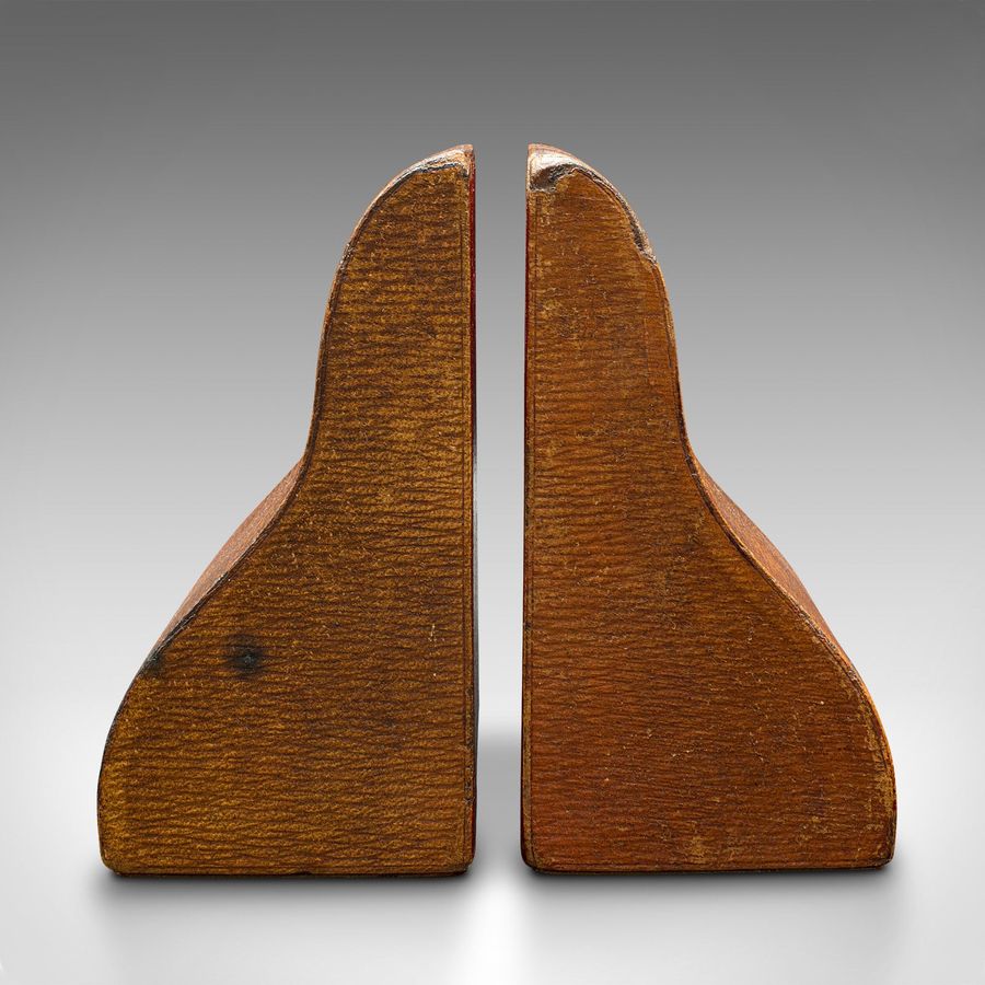 Antique Pair Of Antique Decorative Bookends, English, Leather, Book Rest, Edwardian