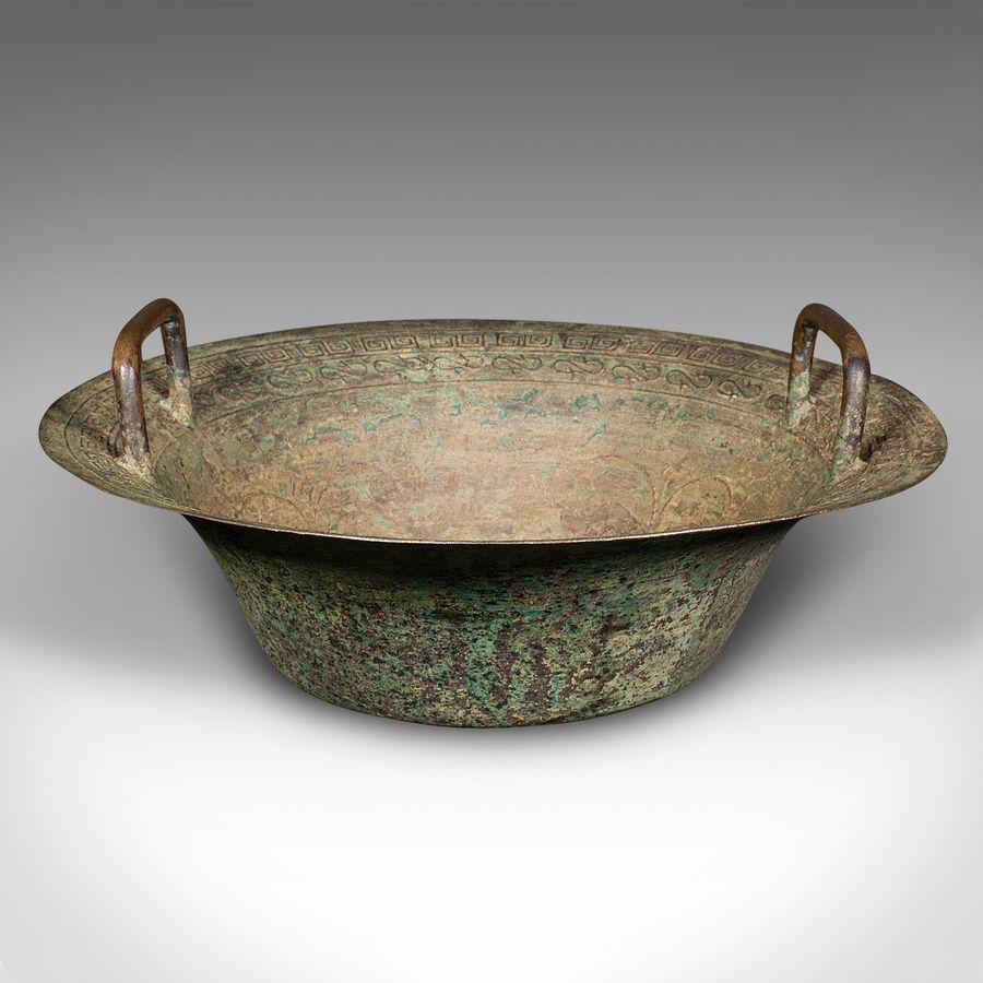 Antique Antique Ceremonial Bowl, Chinese, Patinated Brass, Dish, Qing, Victorian, C.1900