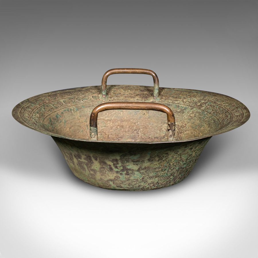 Antique Antique Ceremonial Bowl, Chinese, Patinated Brass, Dish, Qing, Victorian, C.1900