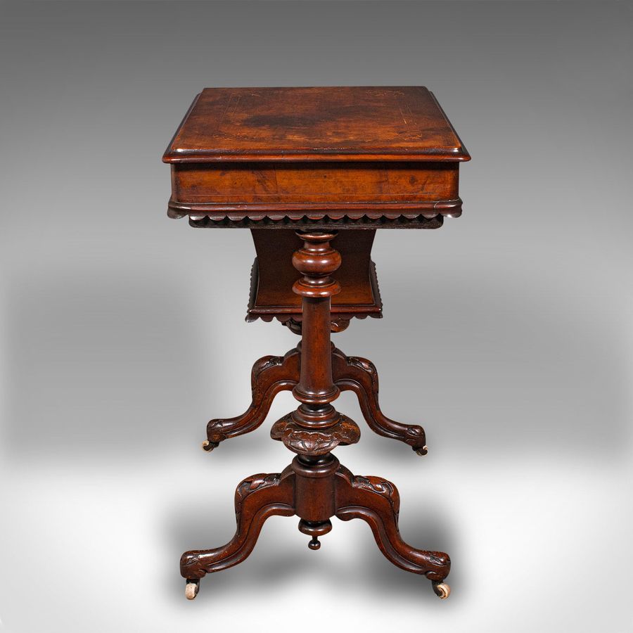 Antique Antique Ladies Work Table, English, Burr Walnut, Sewing Table, Victorian, C.1850
