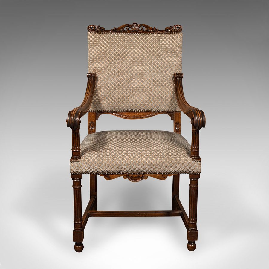 Antique Set of 8 Antique Dining Chairs, English, Walnut, Carver, Seat, Edwardian, C.1910