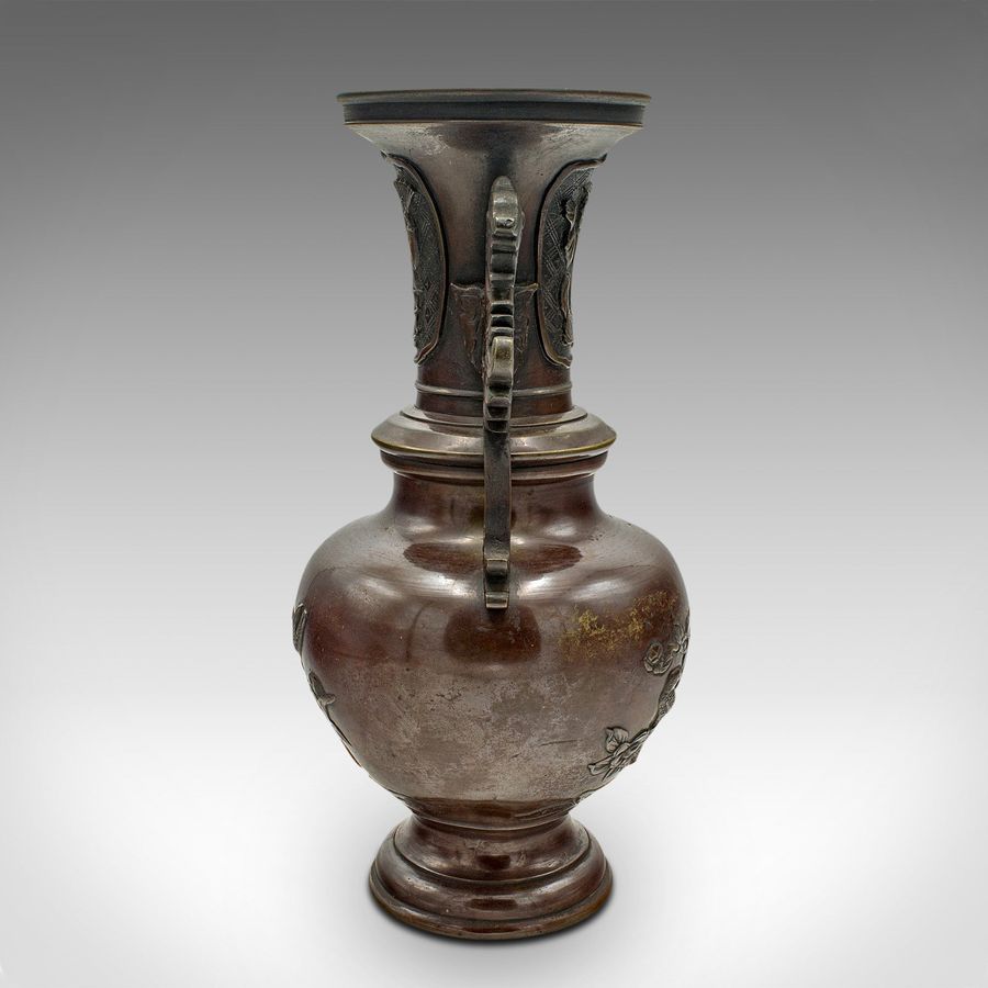 Antique Pair Of Antique Decorative Urns, Japanese, Bronze, Vase, Edo Period, Victorian