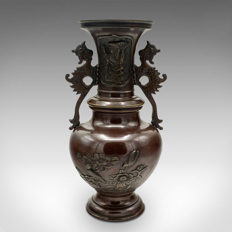 Antique Pair Of Antique Decorative Urns, Japanese, Bronze, Vase, Edo Period, Victorian