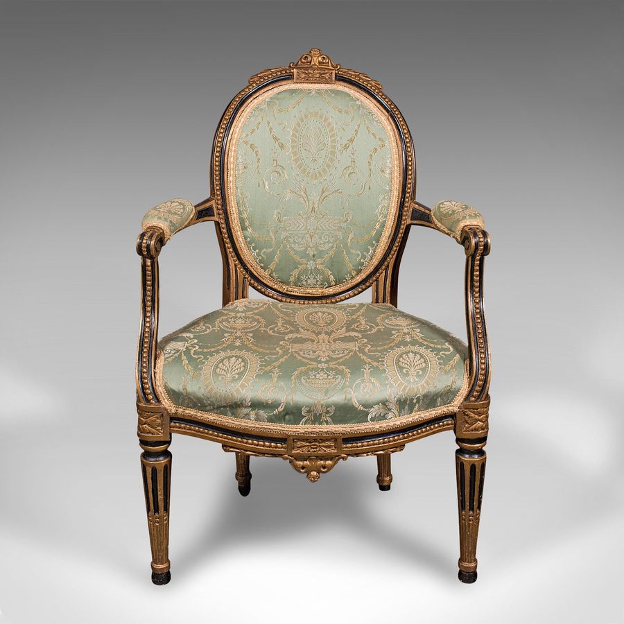 Antique Antique Dressing Room Armchair, English, Elbow Chair, Silk Cotton, Regency, 1820