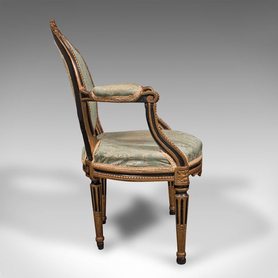 Antique Antique Dressing Room Armchair, English, Elbow Chair, Silk Cotton, Regency, 1820