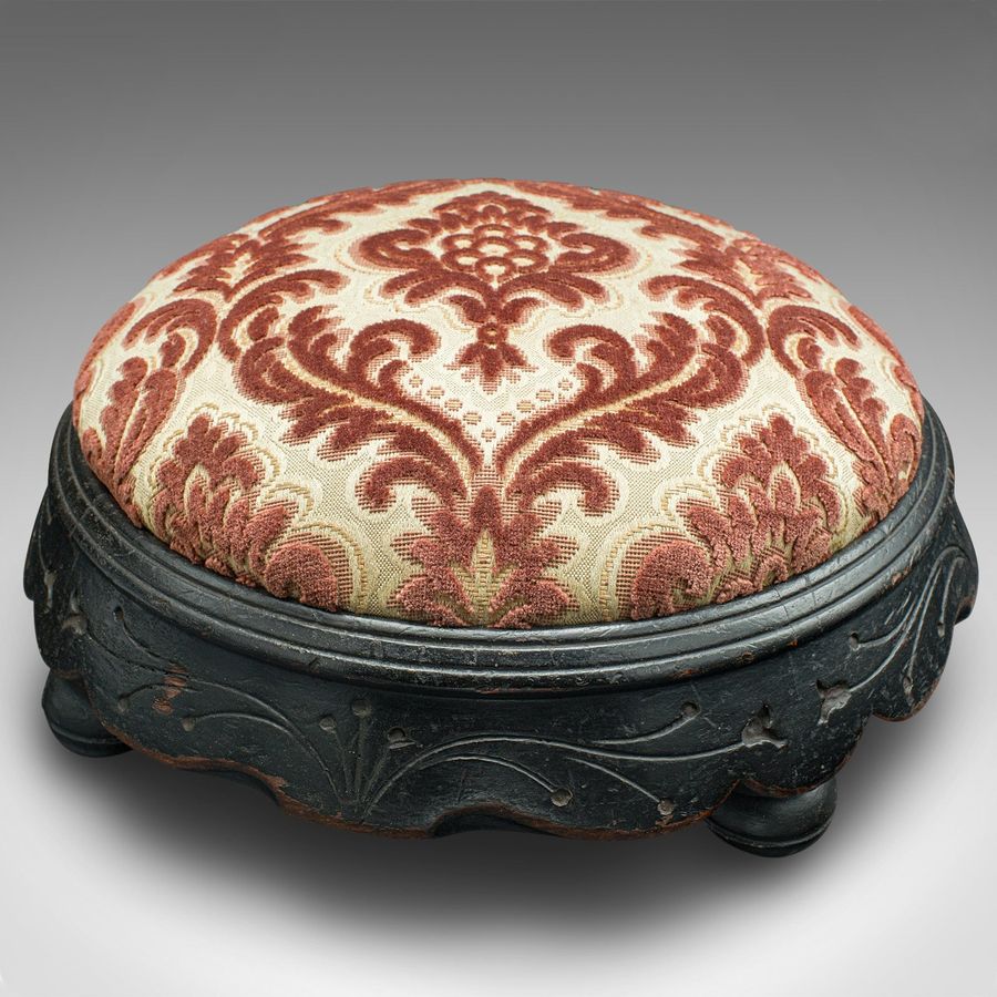Antique Antique Cushioned Stool, English, Ebonised, Footstool, Art Nouveau, Victorian