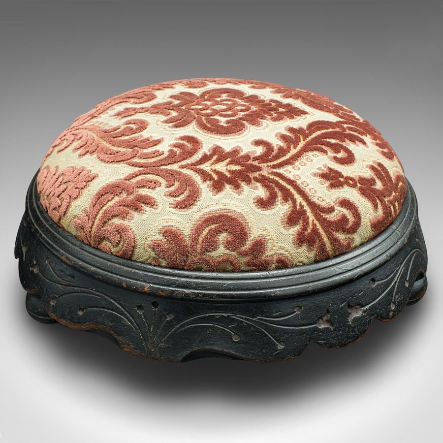 Antique Antique Cushioned Stool, English, Ebonised, Footstool, Art Nouveau, Victorian