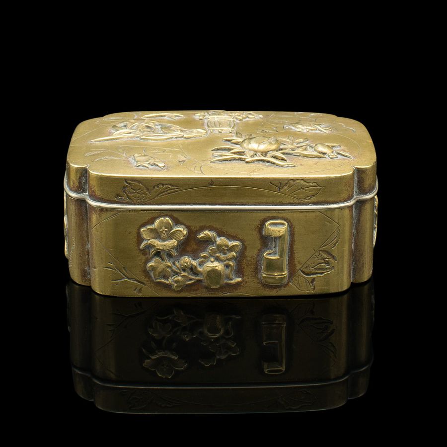Antique Small Antique Seamstress' Button Box, Japanese, Brass, Decorative, Victorian