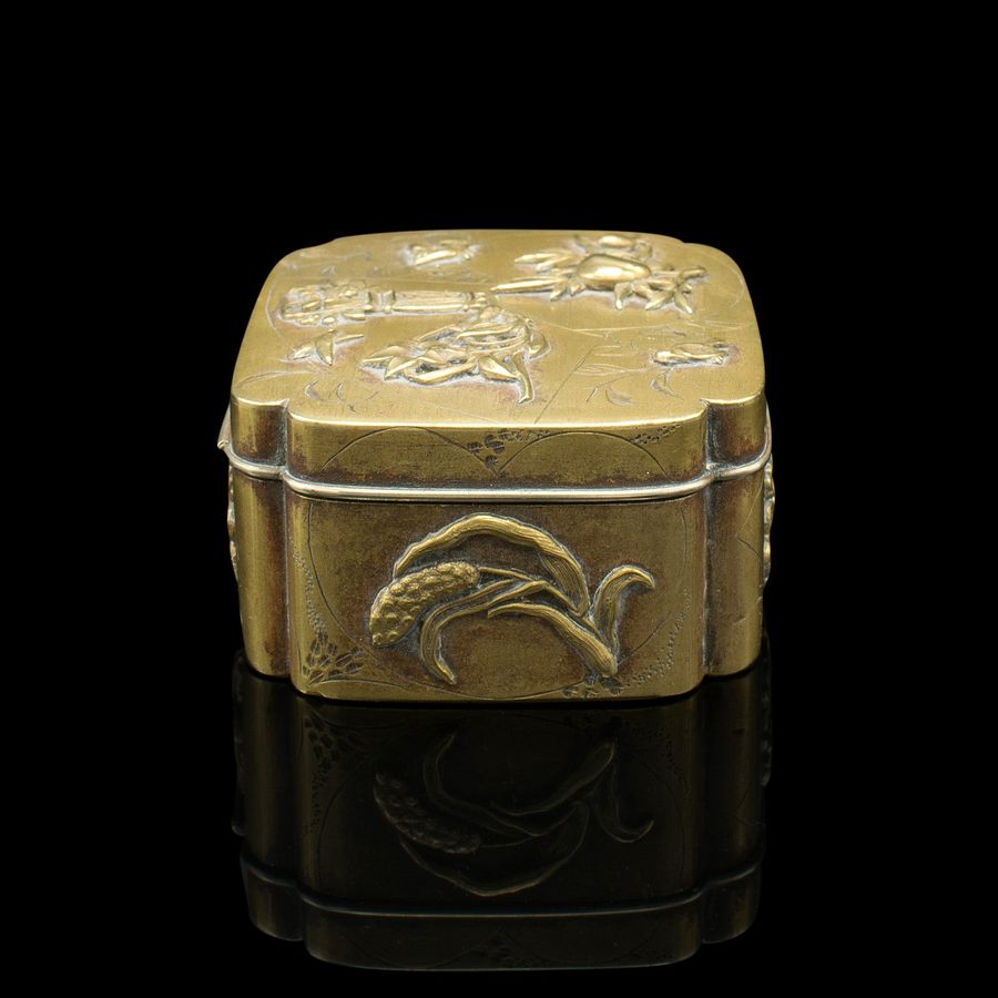Antique Small Antique Seamstress' Button Box, Japanese, Brass, Decorative, Victorian
