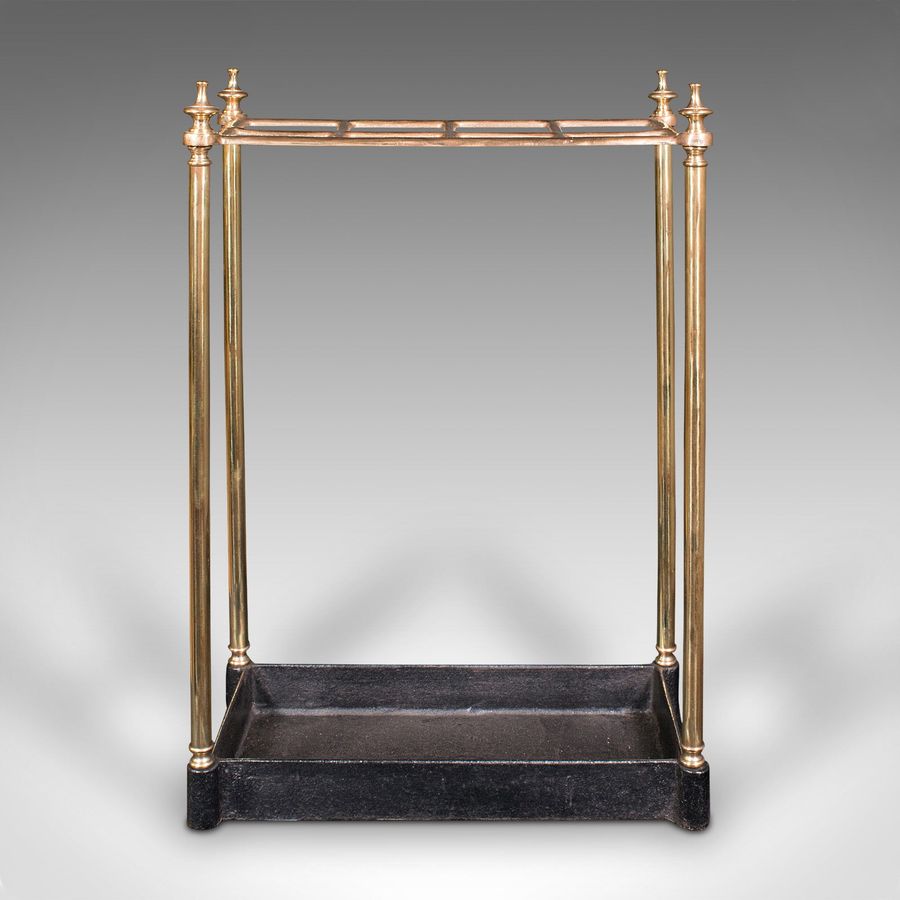 Antique Antique Segmented Stick Stand, English, Brass, Hallway Rack, Victorian, C.1900
