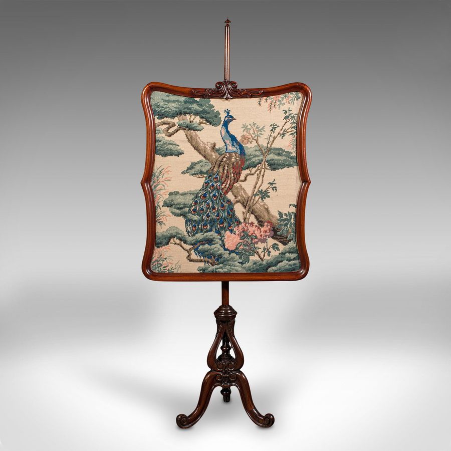 Antique Antique Fireside Pole Screen, English, Walnut, Tapestry, Adjustable, Regency
