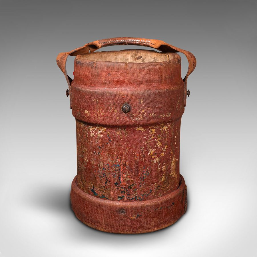 Antique Antique Decorative Bucket, English, Canvas, Leather, Log Bin, Storage, Edwardian