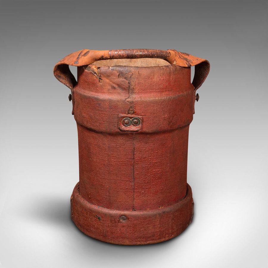 Antique Antique Decorative Bucket, English, Canvas, Leather, Log Bin, Storage, Edwardian