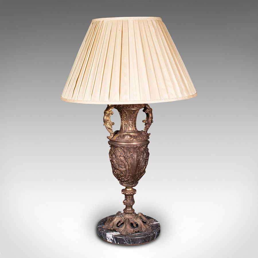 Antique Large Antique Feature Lamp, Italian, Gilt Metal, Marble, Table Light, Victorian