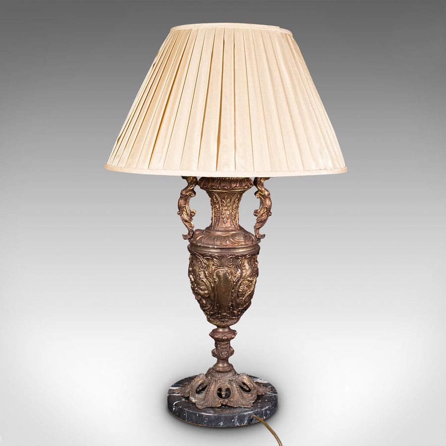 Antique Large Antique Feature Lamp, Italian, Gilt Metal, Marble, Table Light, Victorian