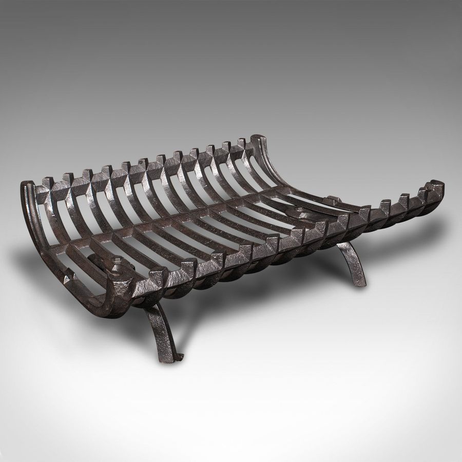 Antique Fire Grate, English, Cast Iron, Basket Fireplace, Late Victorian, C.1900